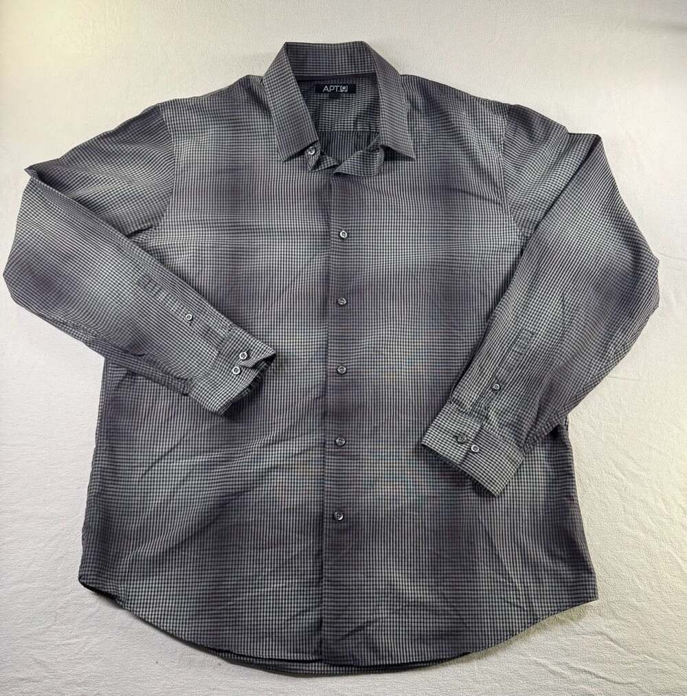 Apt. 9 Long Sleeve Button Down Dress Shirt Size XL Gray Plaid Cotton